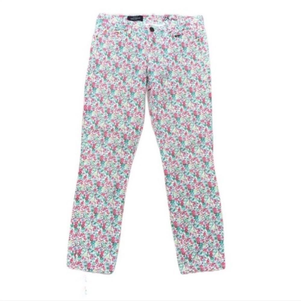 J Crew 28 Toothpick white brightly floral pattern midrise skinny cut ankle jeans